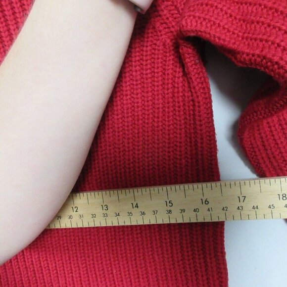Club Monaco Womens Knit Sweater XS Red Merino Wool Ruffle Boxy Luxury Chunky 456 - Picture 8 of 10